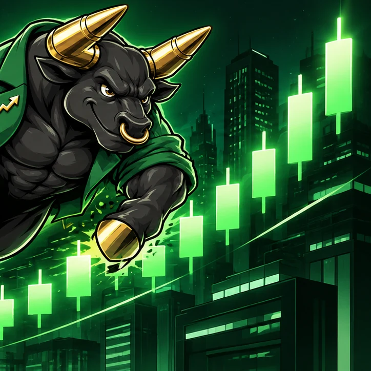 Bullet charging up a green candlestick chart